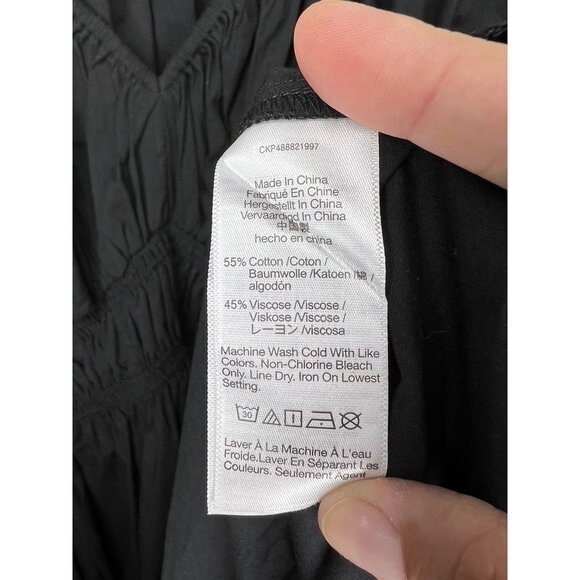 Madewell Black V-Neck Balloon-Sleeve Maxi Dress Size 6 Cinched Waist Pockets NWT - Picture 6 of 9